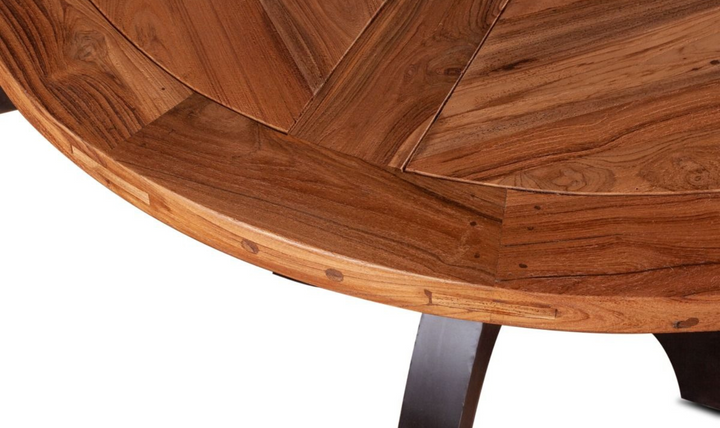 HTD Bowery Brown Adjustable Round Dining Table in Natural Teak-Jennifer Furniture