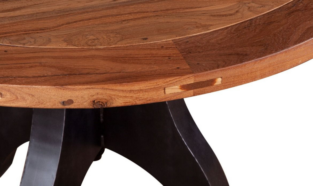 HTD Bowery Brown Adjustable Round Dining Table in Natural Teak-Jennifer Furniture