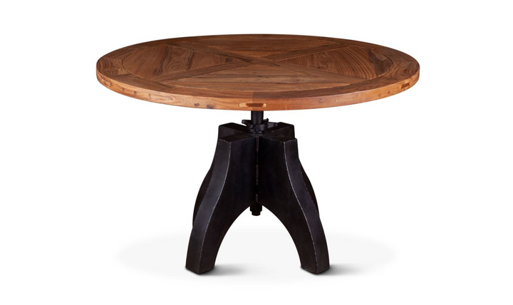 HTD Bowery Brown Adjustable Round Dining Table in Natural Teak-Jennifer Furniture