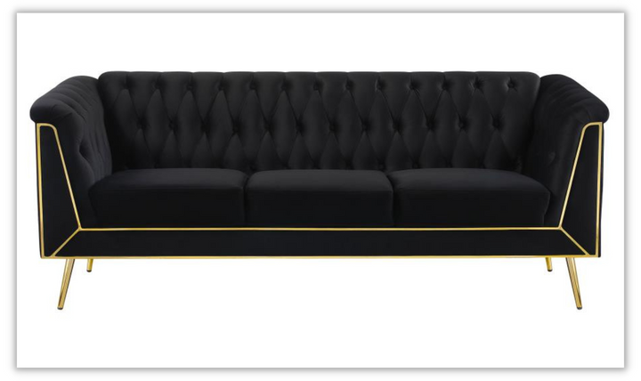 Coaster Holly Tuxedo Arms Velvet Tufted Living Room Set in Black