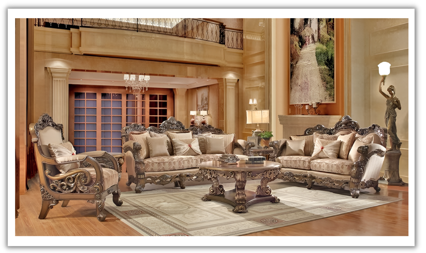 Buy HomeyDesign Busch 3 Pieces Fabric Living Room Set in Beige Online Buy HomeyDesign Busch 3 Pieces Fabric Living Room Set in Beige Online