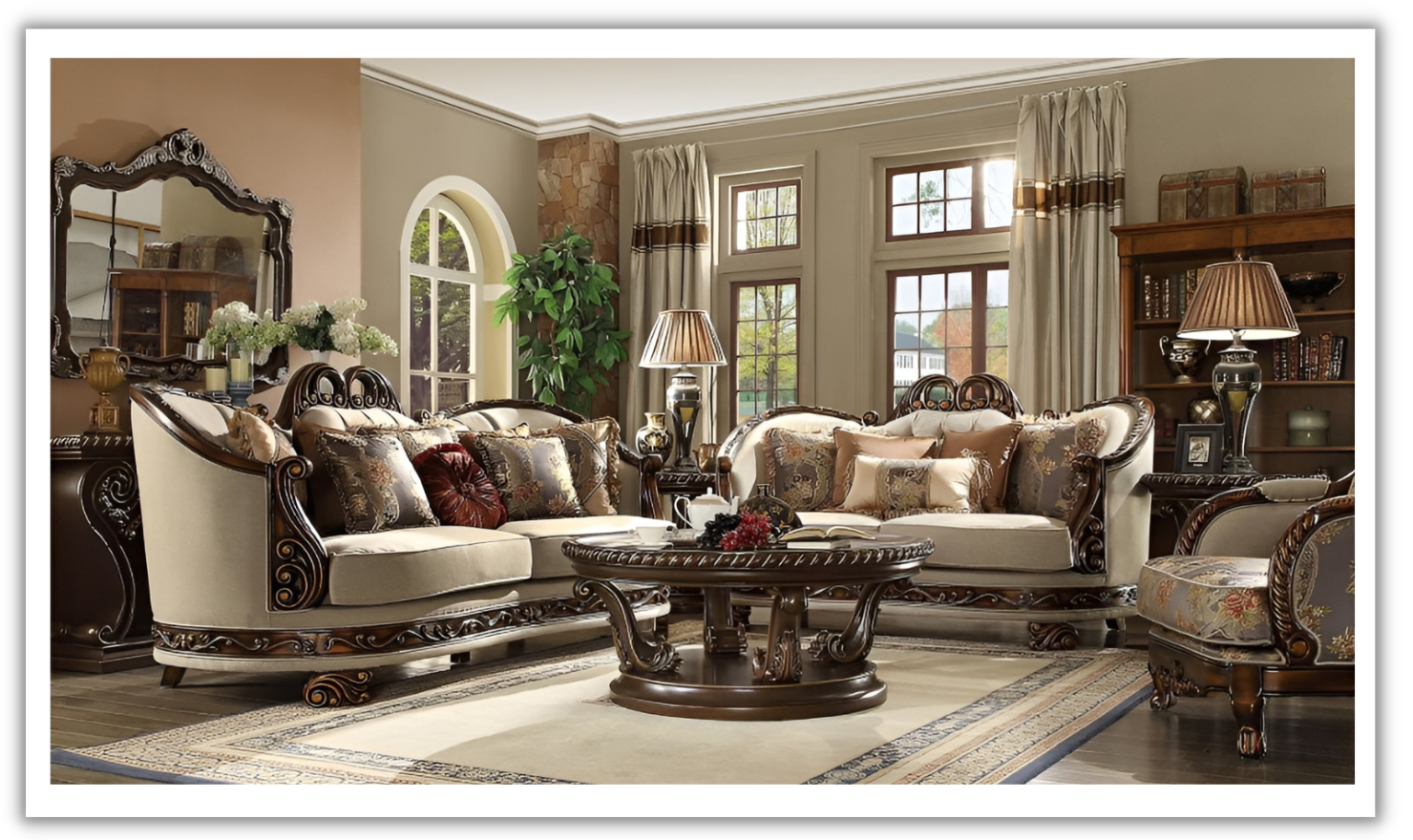 Homeydesign Horner 3 Pieces Traditional Living Room Set in Beige, image size:1479x879