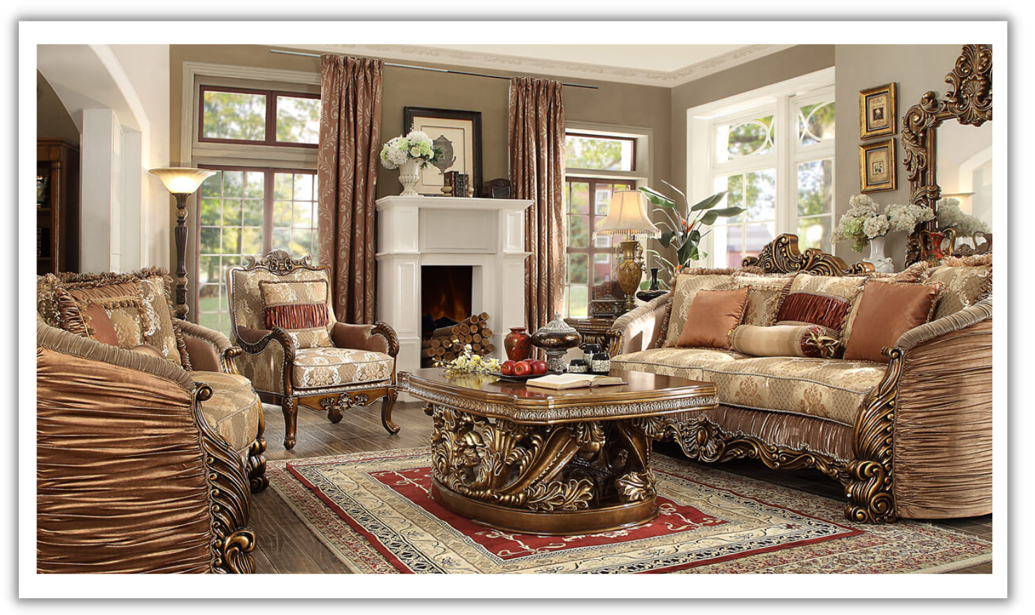 Homeydesign Maxime 3 Pieces Fabric Living Room Set in Metallic Antique –  Jennifer Furniture, image size:1480x880