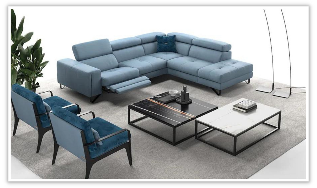 Verso L-shaped Leather Sectional Sofa in Blue