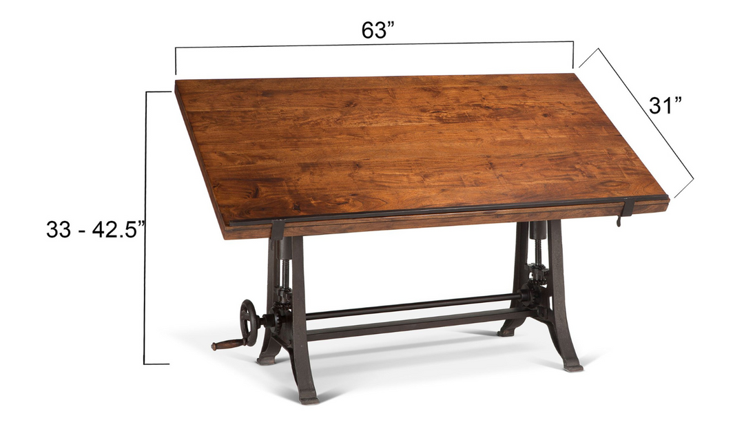 Industrial Loft Wooden Drafting Desk With Adjustable Height-Jennifer Furniture