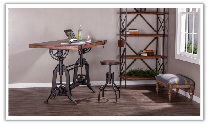 Industrial Loft Wooden Drafting Desk With Adjustable Height-Jennifer Furniture