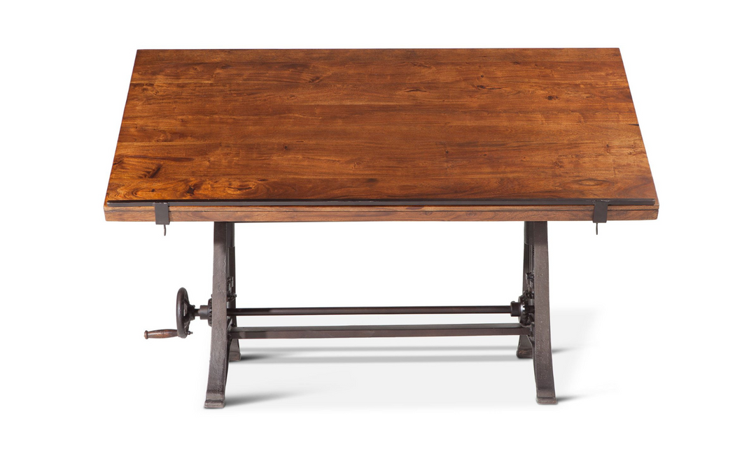 Industrial Loft Wooden Drafting Desk With Adjustable Height-Jennifer Furniture