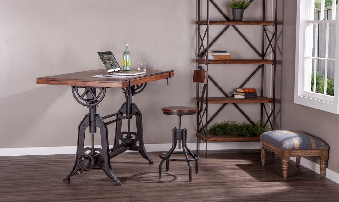 Industrial Loft Wooden Drafting Desk With Adjustable Height-Jennifer Furniture