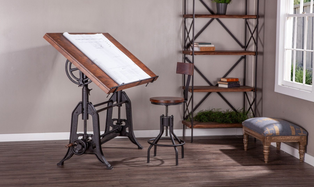 Industrial Loft Wooden Drafting Desk With Adjustable Height-Jennifer Furniture