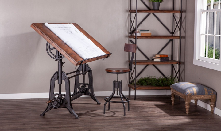 Industrial Loft Wooden Drafting Desk With Adjustable Height-Jennifer Furniture