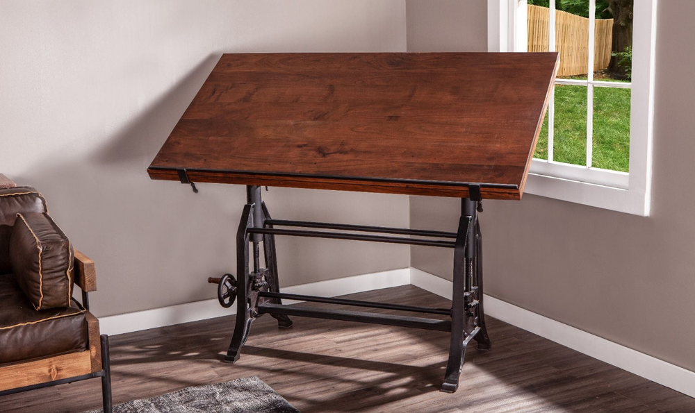 Industrial Loft Wooden Drafting Desk With Adjustable Height-Jennifer Furniture