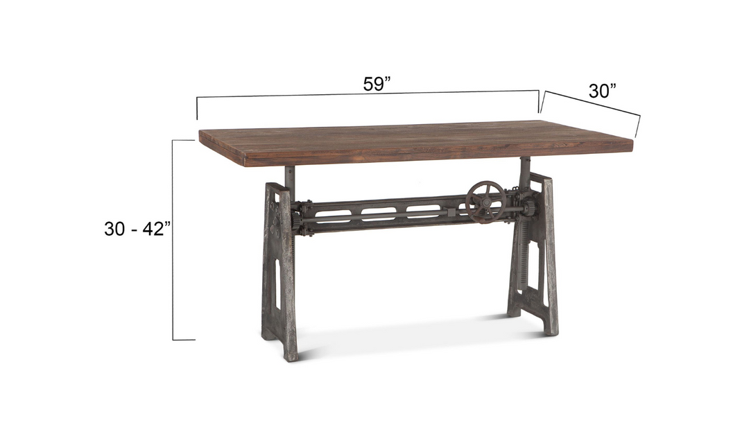 Industrial Loft Office Desk With Adjustable Crank In Gray Zinc-Jennifer Furniture