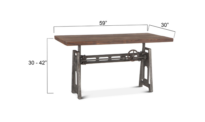Industrial Loft Office Desk With Adjustable Crank In Gray Zinc-Jennifer Furniture