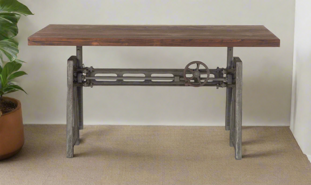 HTD Industrial Loft Office Desk With Adjustable Crank In Gray Zinc