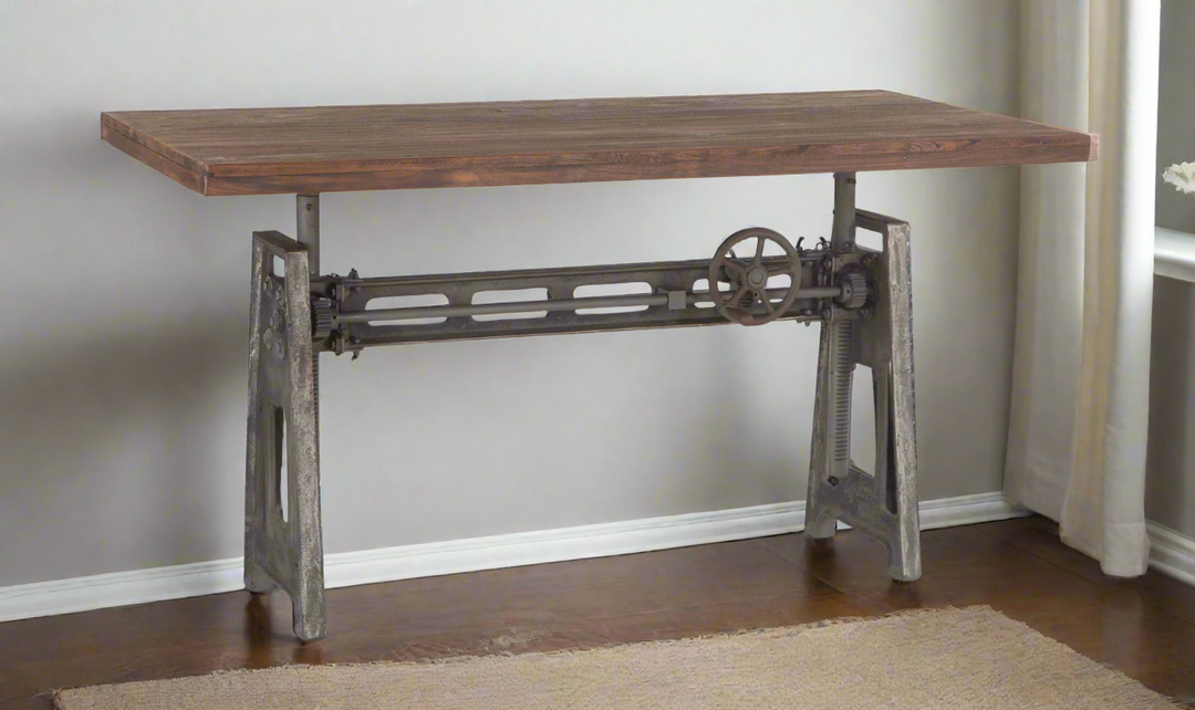 HTD Industrial Loft Office Desk With Adjustable Crank In Gray Zinc