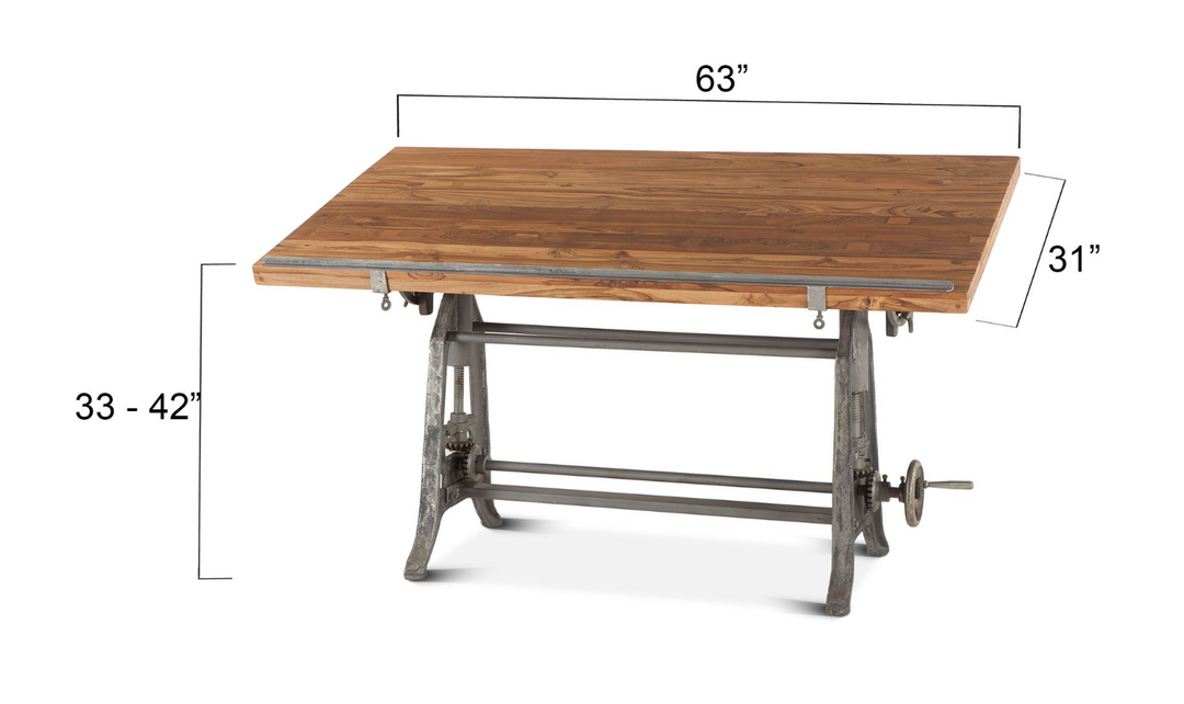 Industrial Loft Wooden Drafting Desk With Adjustable Height-Jennifer Furniture