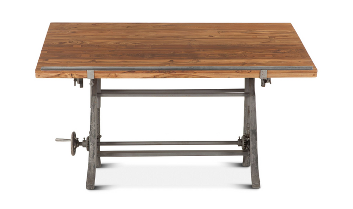 Industrial Loft Wooden Drafting Desk With Adjustable Height-Jennifer Furniture