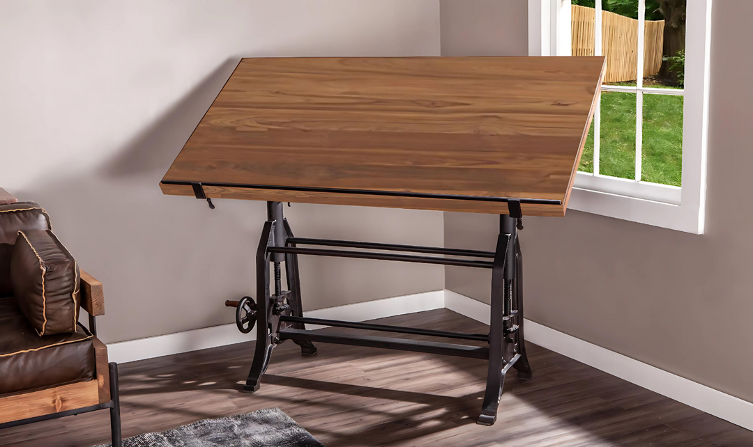 Industrial Loft Wooden Drafting Desk With Adjustable Height-Jennifer Furniture