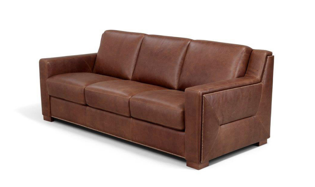 Alaves 3-seater Brown Leather Sleeper Sofa with Track Arm