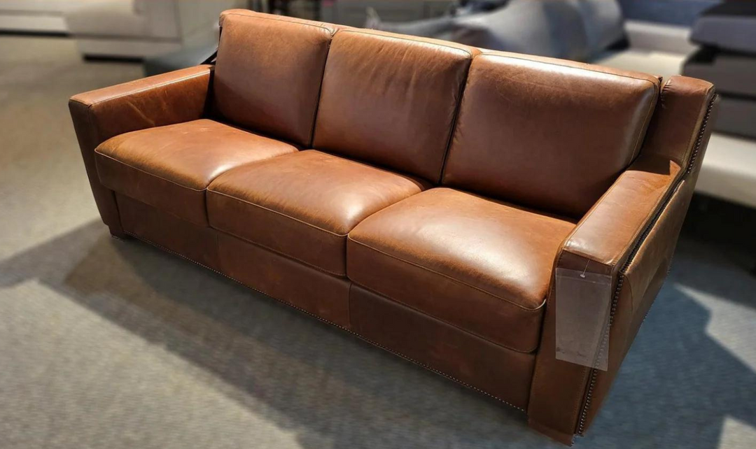 Alaves 3-seater Brown Leather Sleeper Sofa with Track Arm