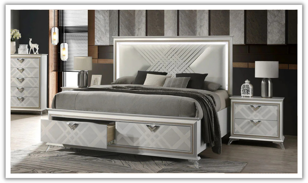 Jennifer Italia Brickfield Modern Bed With Storage And Upholstered Headboard (King/Queen Size Bed)
