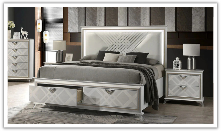 Jennifer Italia Brickfield Modern Bed With Storage And Upholstered Headboard (King/Queen Size Bed)