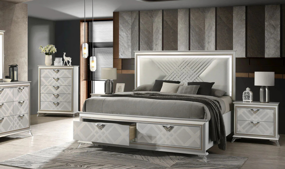 Jennifer Italia Brickfield Modern Bed With Storage And Upholstered Headboard (King/Queen Size Bed)