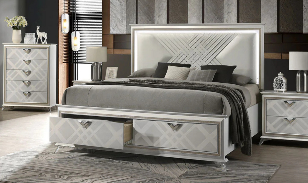 Jennifer Italia Brickfield Modern Bed With Storage And Upholstered Headboard (King/Queen Size Bed)