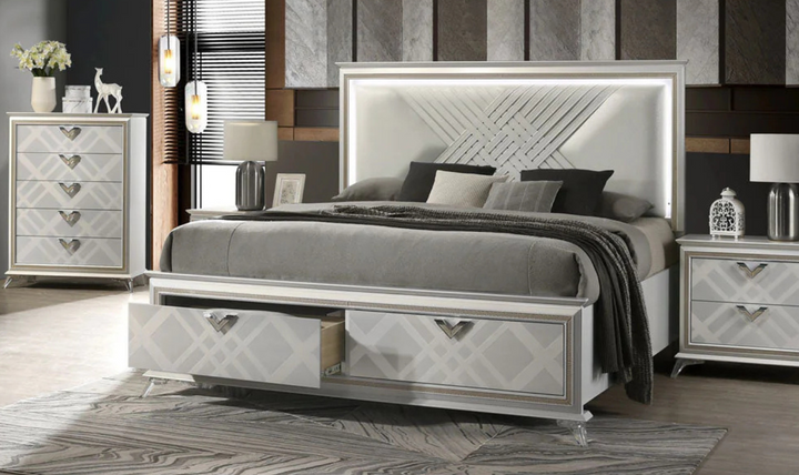 Jennifer Italia Brickfield Modern Bed With Storage And Upholstered Headboard (King/Queen Size Bed)