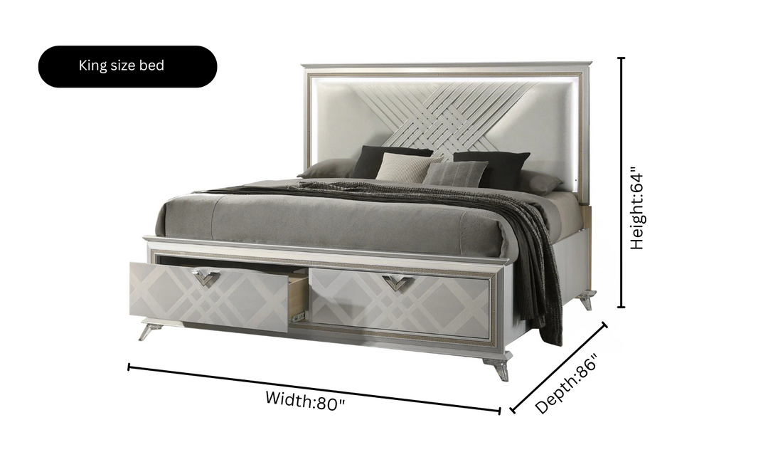 Jennifer Italia Brickfield Modern Bed With Storage And Upholstered Headboard (King/Queen Size Bed)
