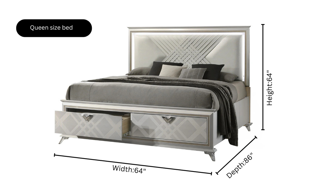 Jennifer Italia Brickfield Modern Bed With Storage And Upholstered Headboard (King/Queen Size Bed)