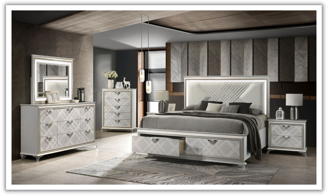 Jennifer Italia Brickfield King/Queen Size Storage Bedroom Set with LED Headboard