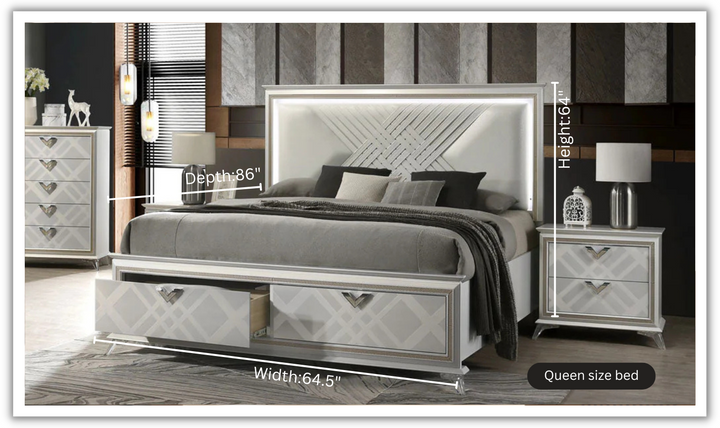 Jennifer Italia Brickfield Modern Bed With Storage And Upholstered Headboard (King/Queen Size Bed)