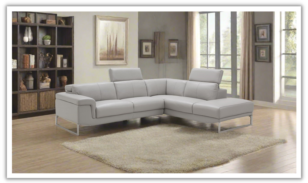 Jennifer Italia Cinephile 3-Seater Leather Chaise Sectional in Light Gray-jenniferfurniture.com