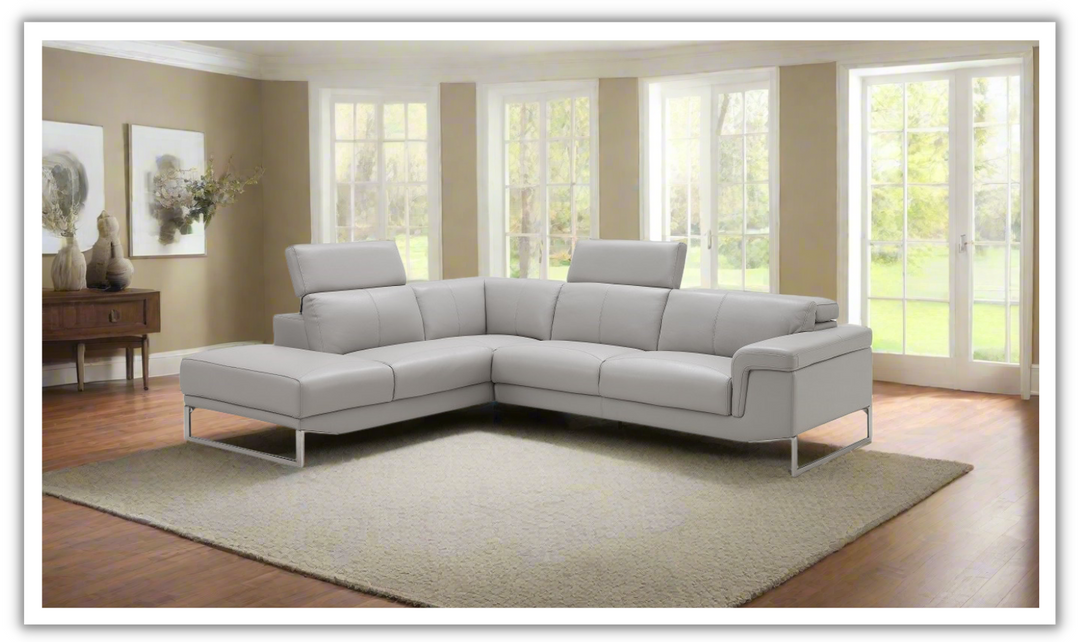 Jennifer Italia Cinephile 3-Seater Leather Chaise Sectional in Light Gray-jenniferfurniture.com
