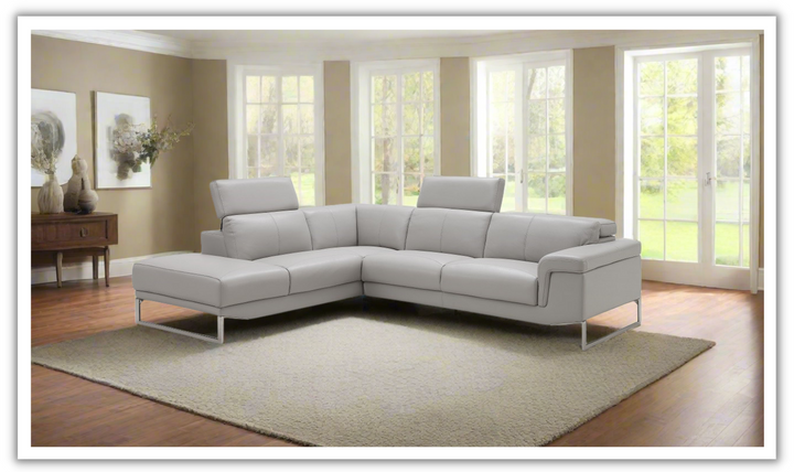 Jennifer Italia Cinephile 3-Seater Leather Chaise Sectional in Light Gray-jenniferfurniture.com