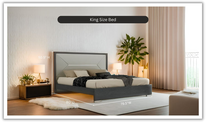 Jennifer Italia Monte Leone King/Queen Size Bed with Leather Upholstered Headboard