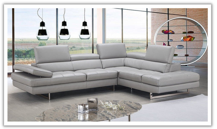 Jennifer Italia Playback 3-Seater Leather Sectional Sofa in Gray