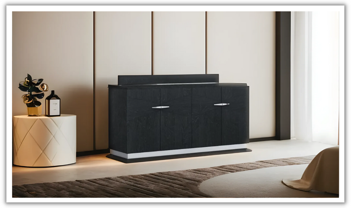 Jennifer Italia Vektor 4-Door Modern Gray Buffet in High Gloss Veneer Finish