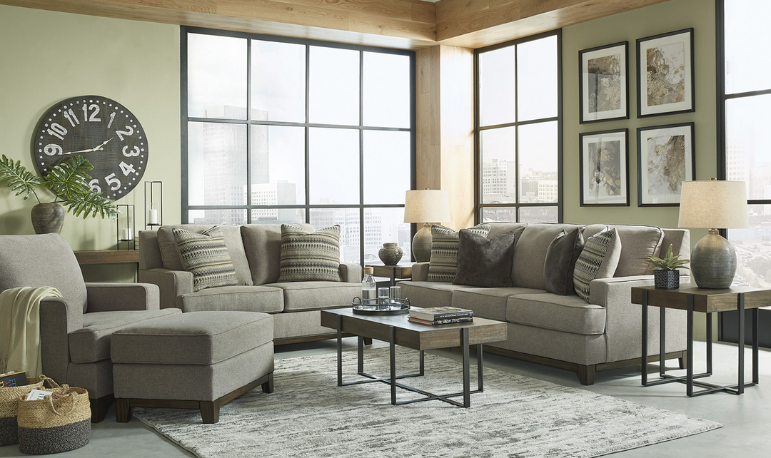 Modern Heritage Kaywood Stationary Fabric Loveseat in Granite Gray