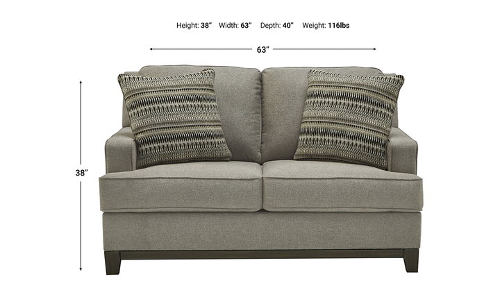 Modern Heritage Kaywood Stationary Fabric Loveseat in Granite Gray