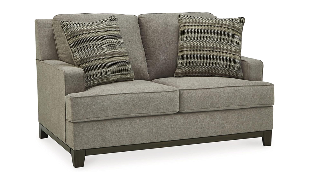 Modern Heritage Kaywood Stationary Fabric Loveseat in Granite Gray