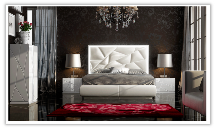 Kiu Faux Leather Upholstered Panel Bed With LED Headborad