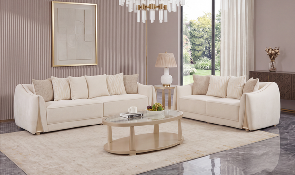 Klaussner Amarylis Fabric Upholstered luxury Champagne Gold Living Room Set