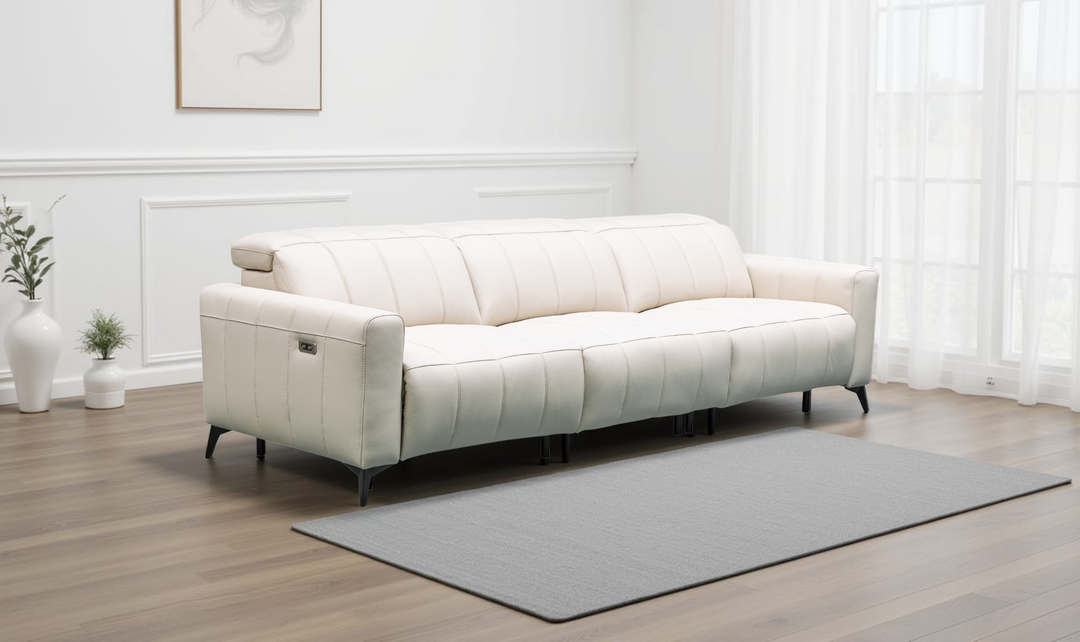 Klaussner Capri Beige 3 -Seater Power Reclining Sofa With Adjustable Headrest-Jennifer Furniture