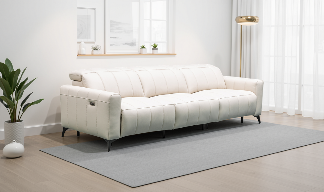 Klaussner Capri Beige 3 -Seater Power Reclining Sofa With Adjustable Headrest-Jennifer Furniture