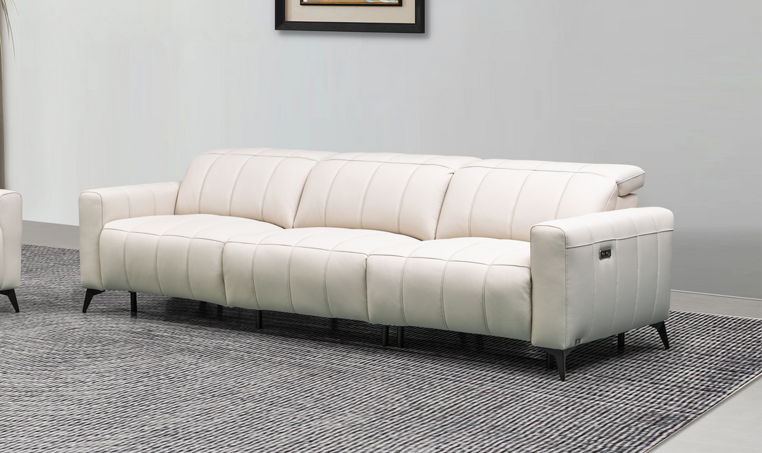 Klaussner Capri Beige 3 -Seater Power Reclining Sofa With Adjustable Headrest-Jennifer Furniture