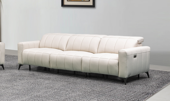 Klaussner Capri Beige 3 -Seater Power Reclining Sofa With Adjustable Headrest-Jennifer Furniture