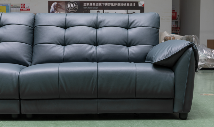 Klaussner Divano 2-seater Blue Leather Sofa with Plush Back Support-Jennifer  Furniture