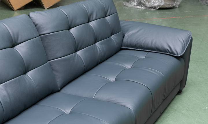 Klaussner Divano 2-seater Blue Leather Sofa with Plush Back Support-Jennifer  Furniture